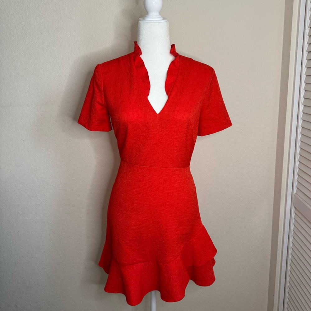 Sandro Paris  Hortense Mini Ruffle Dress Coral Red  Size 1 Small